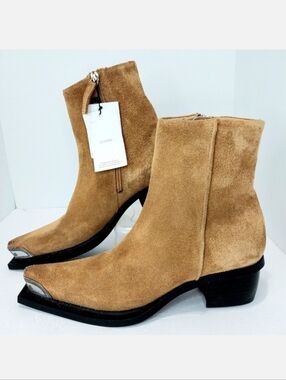 Mango Suede Leather, Distressed, Western Ankle Boots, NWT, Size 38|‎ US 7.5